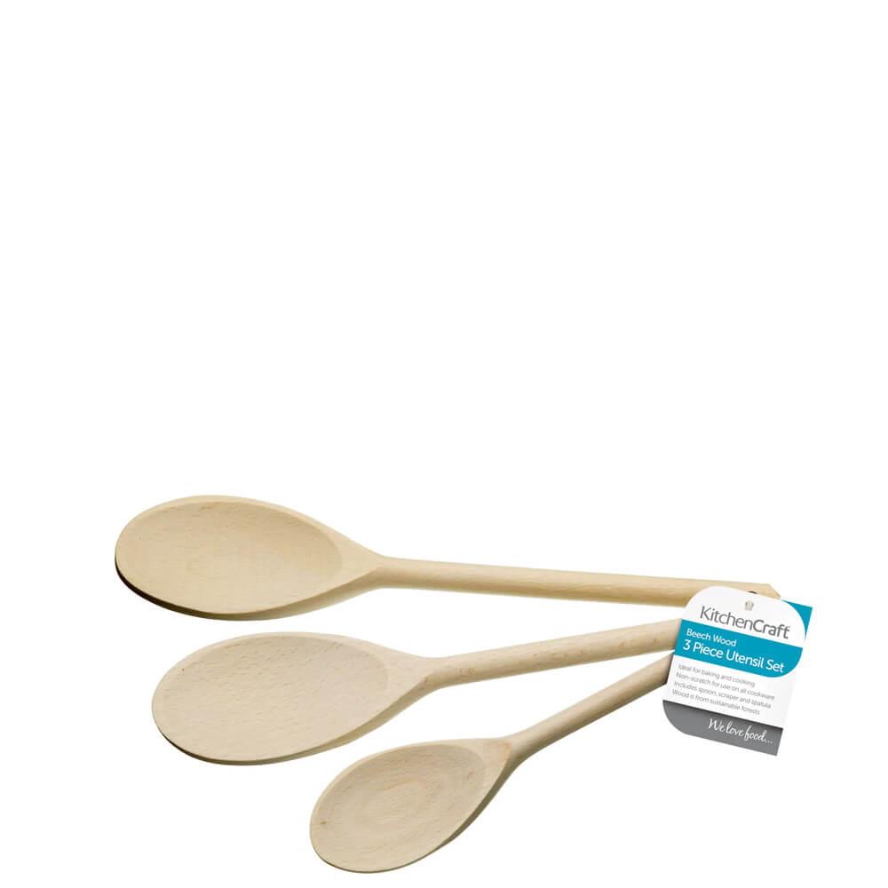 KitchenCraft Set of 3 Beech Wood Spoons